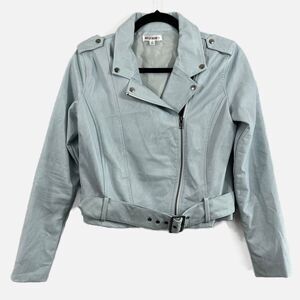 Wild Honey Leather Moto Light Blue Jacket Size S